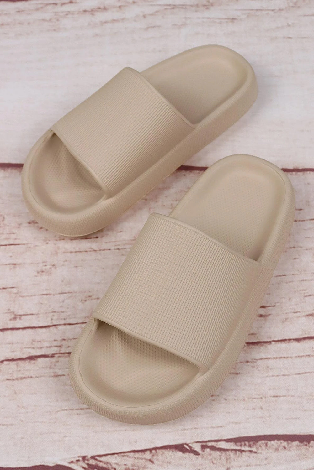Beige Solid Non-slip Wide Band Thick Sole Slippers