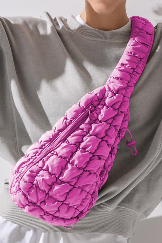 Bright Pink Marshmallow Quilted Drawstring Decor Crossbody Bag