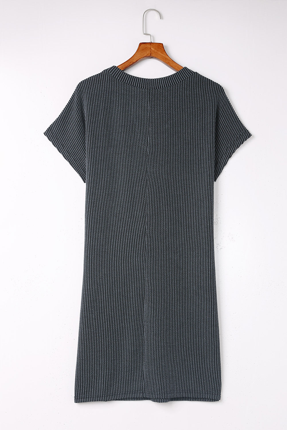 Blue Ribbed Chest Pocket Casual T Shirt Dress