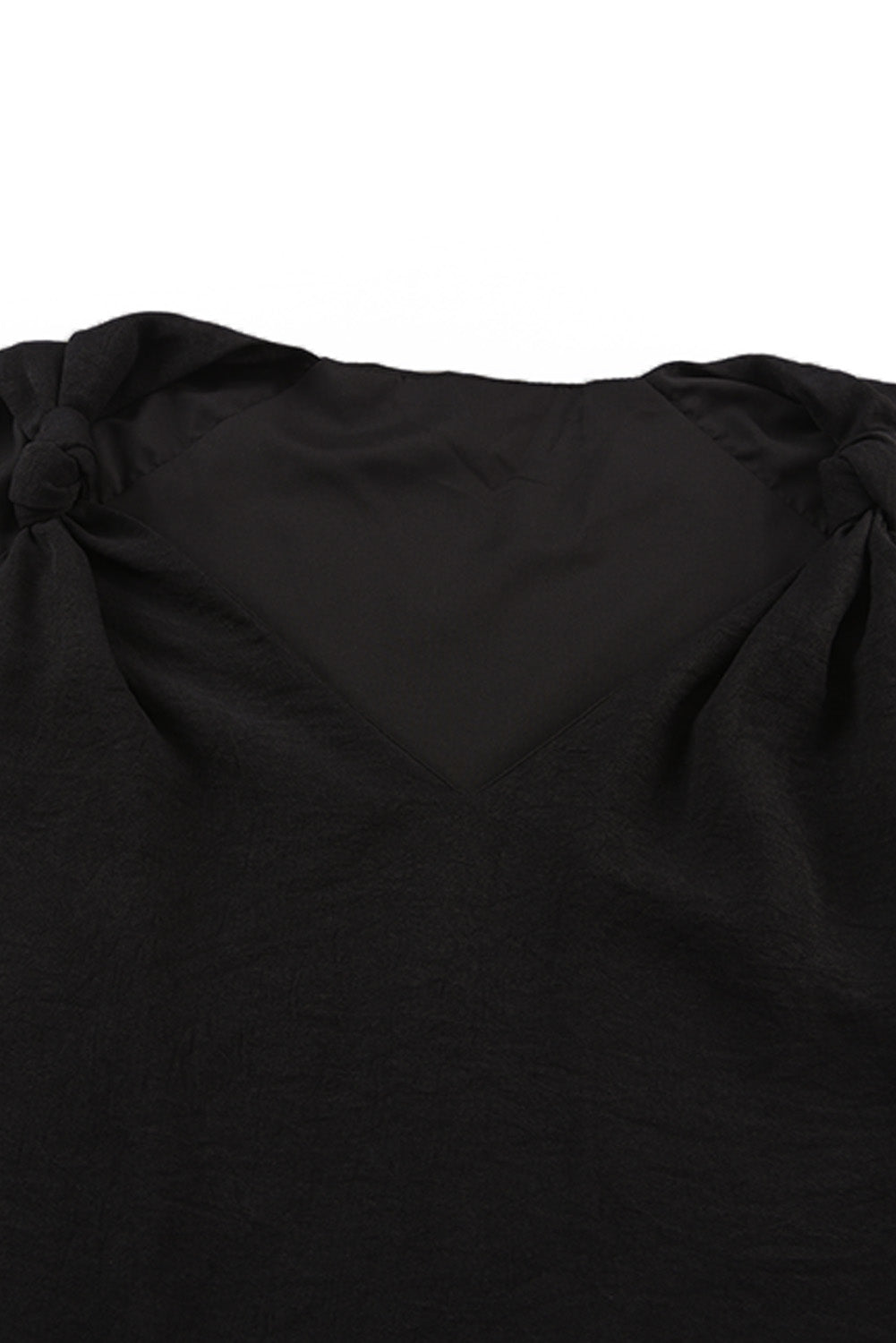 Black V Neck Knotted Shoulder Sleeveless Shirt
