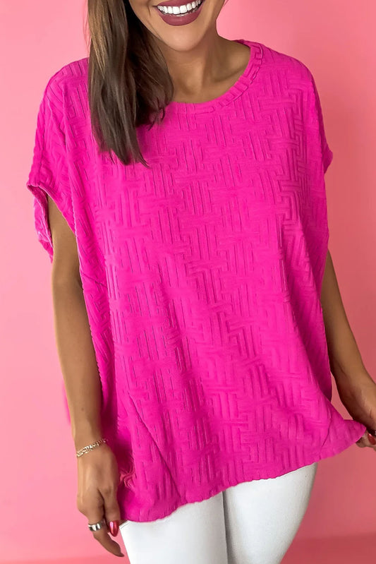 Rose Red Textured Oversized Dolman Top