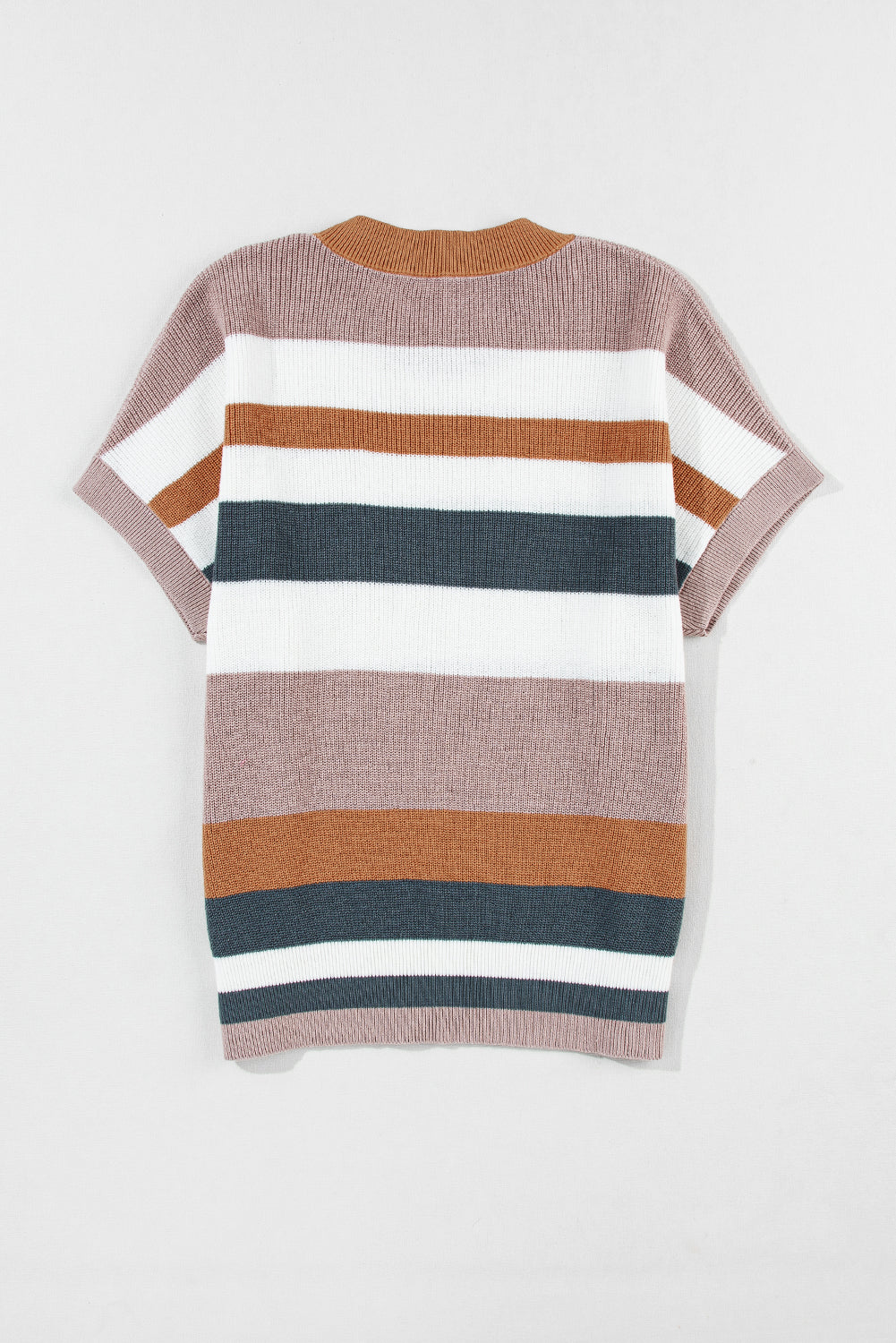 Camel Striped Colorblock Knit Short Sleeve T-shirt