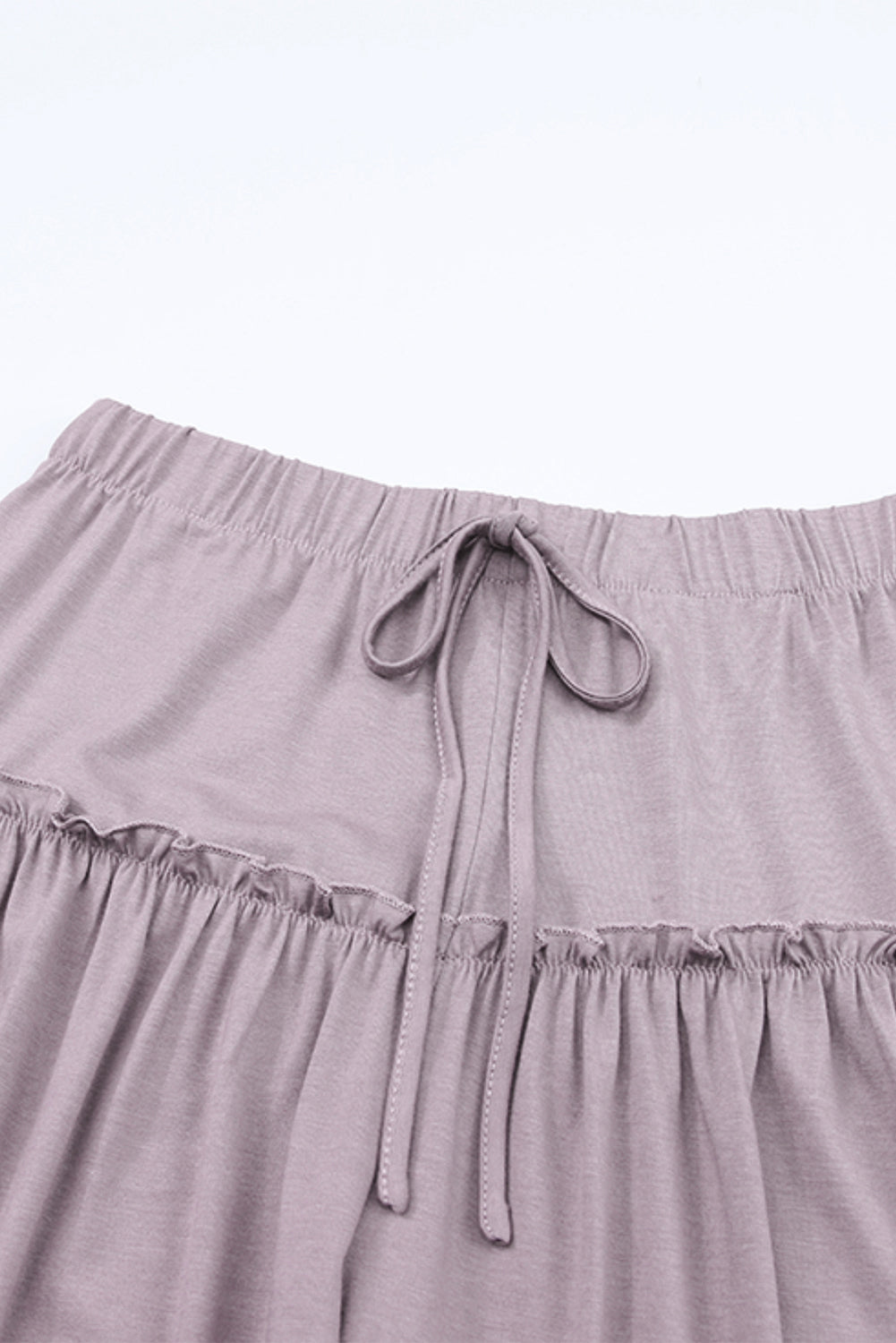 Khaki Frill Detail Drawstring High Waist Wide Leg Pants