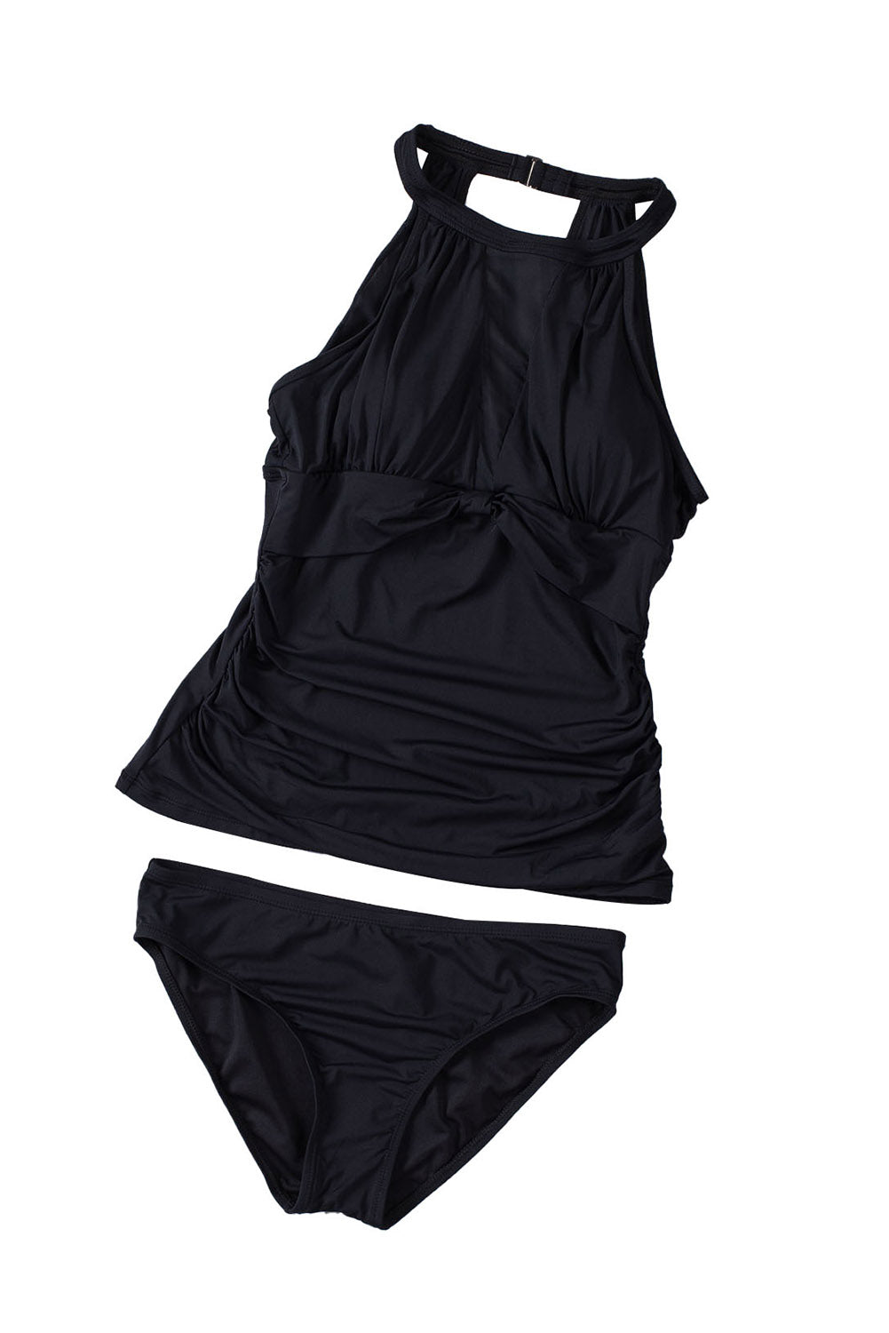 Black Cutout Mesh Ruched Tankini Swimsuit