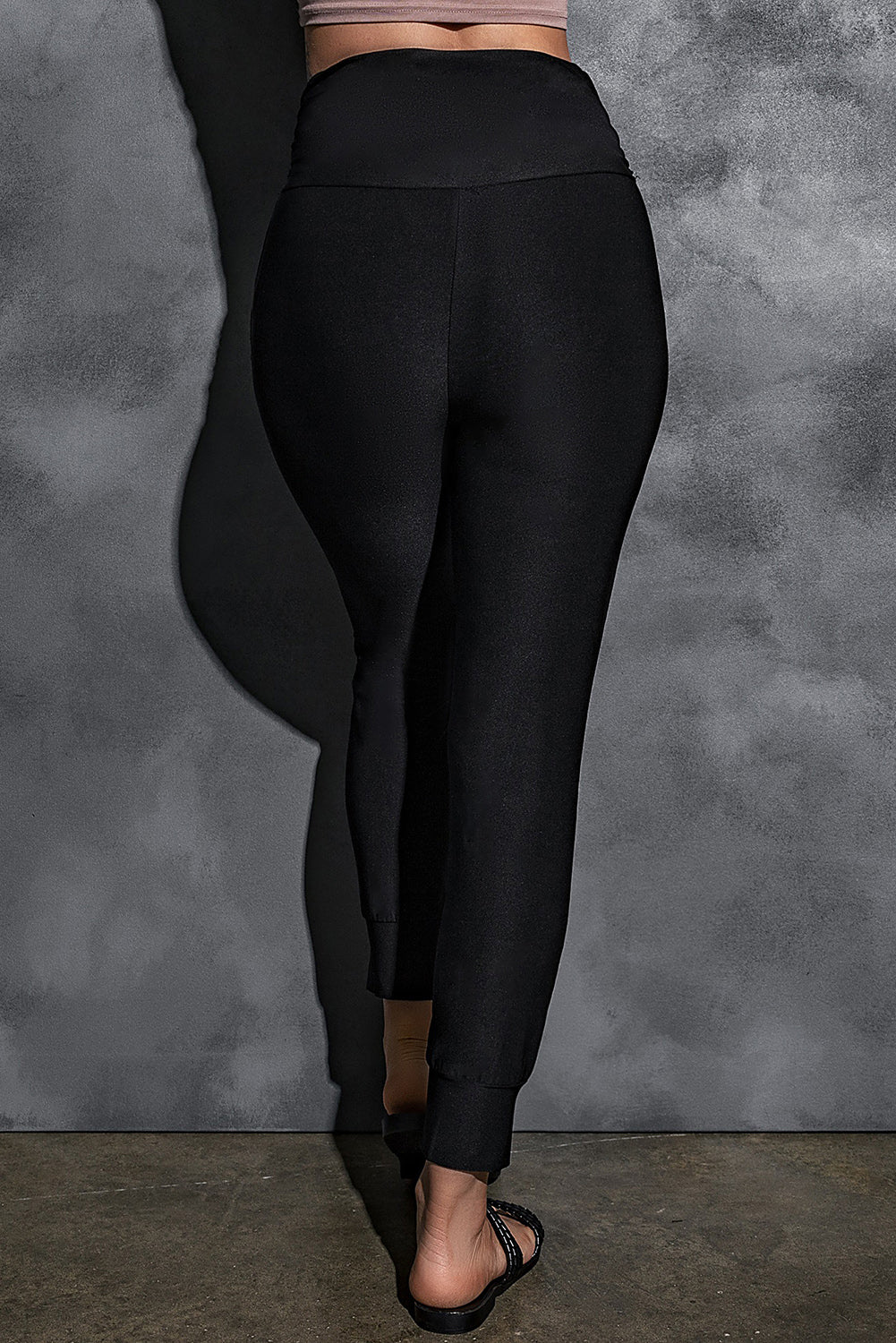 Black Pleated Casual Pocket High Waisted Leggings