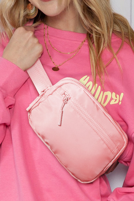 Light Pink Wide Belt Zipped Square Crossbody Bag