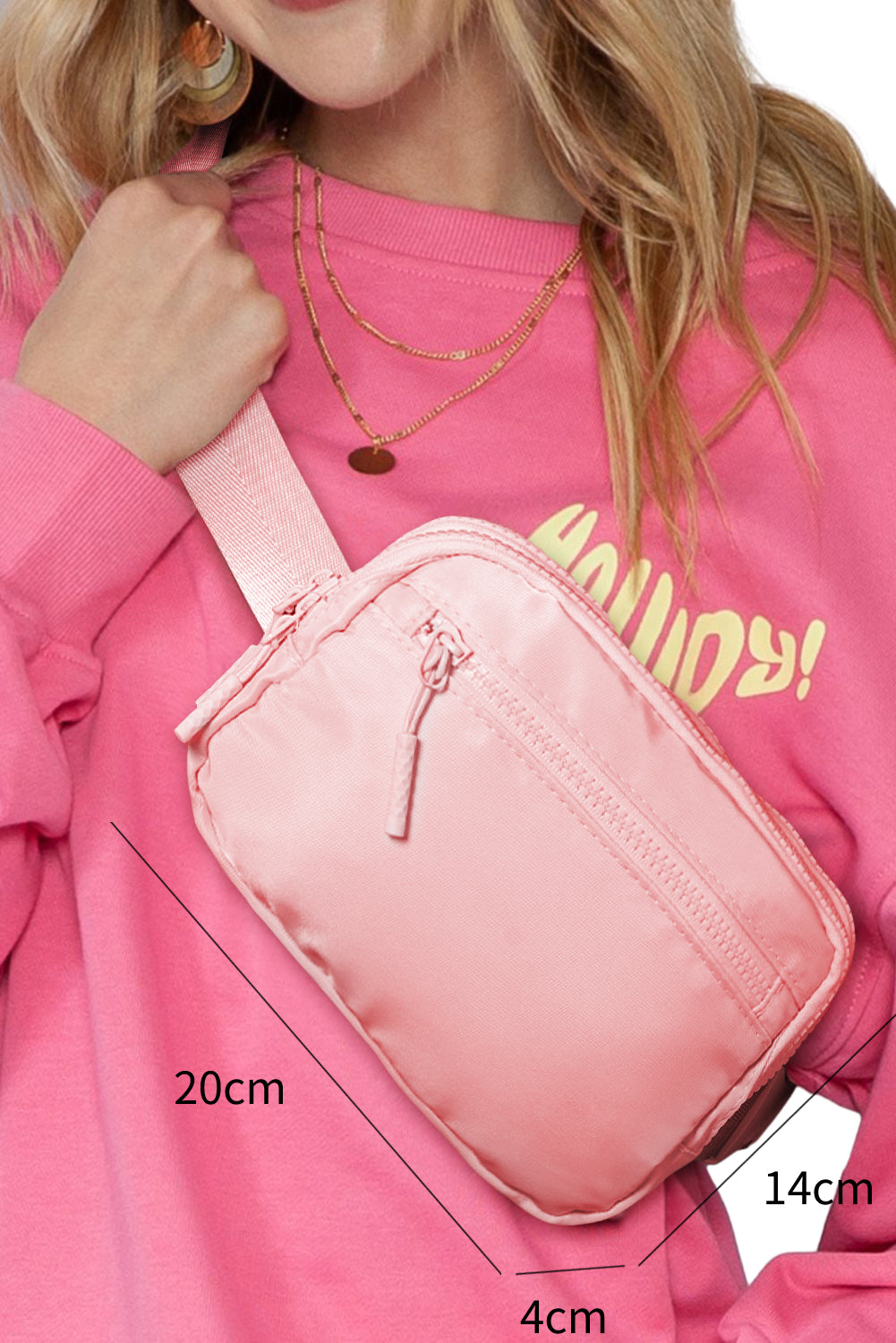 Light Pink Wide Belt Zipped Square Crossbody Bag