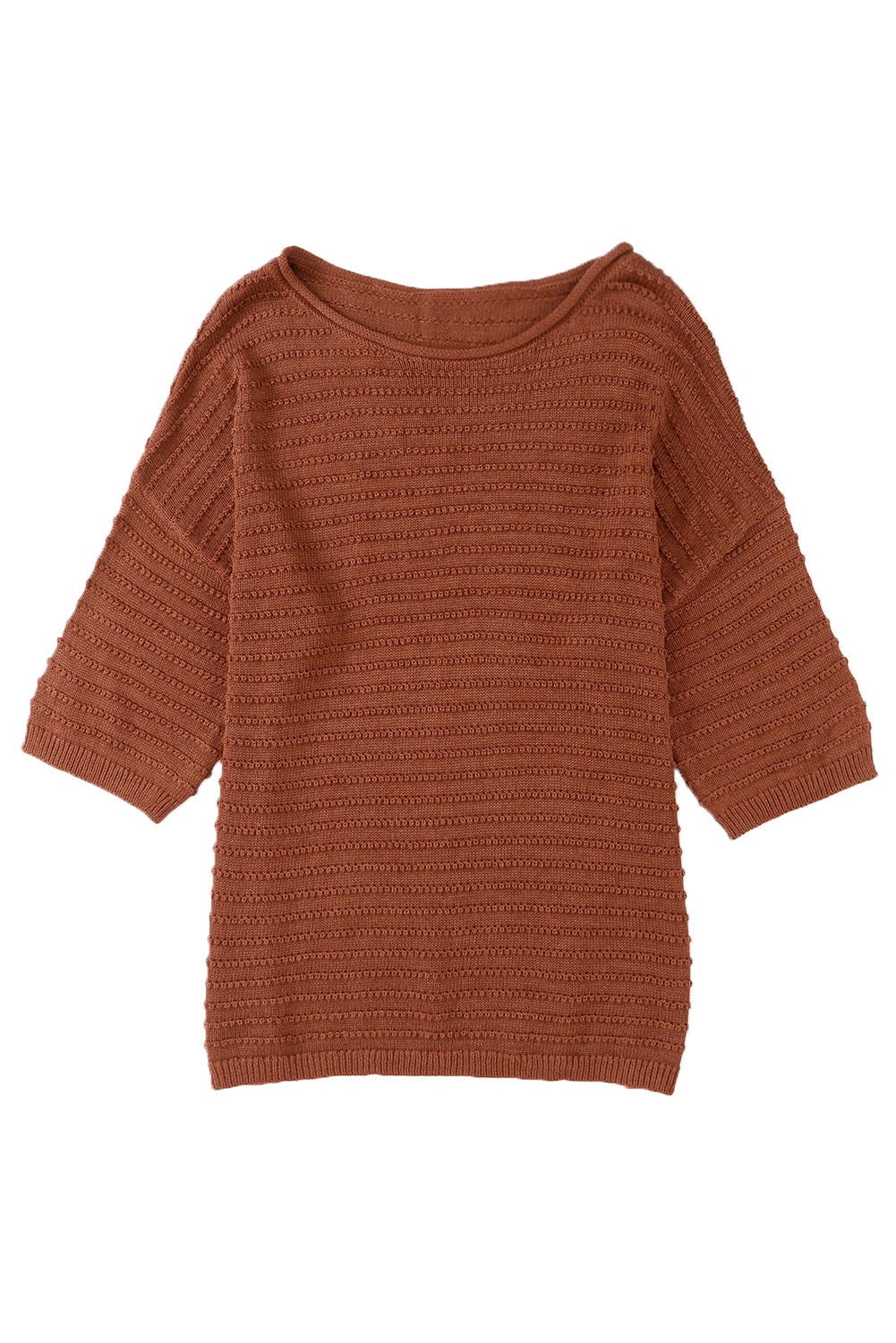 Apricot Casual Solid Rib-Knit Short Sleeve Top