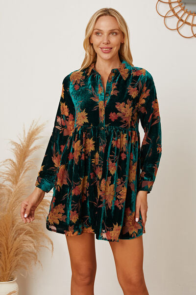 Floral Button Up Collared Neck Shirt Dress/Tunic