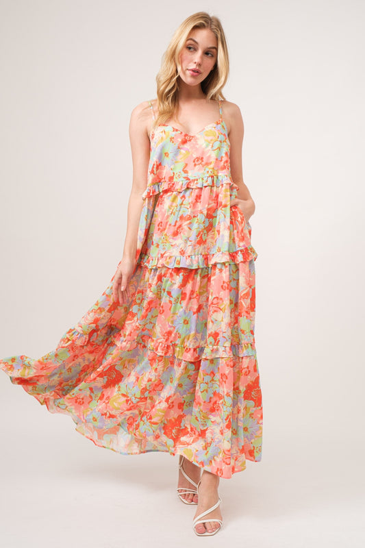 And The Why Floral Ruffled Tiered Maxi Cami Dress